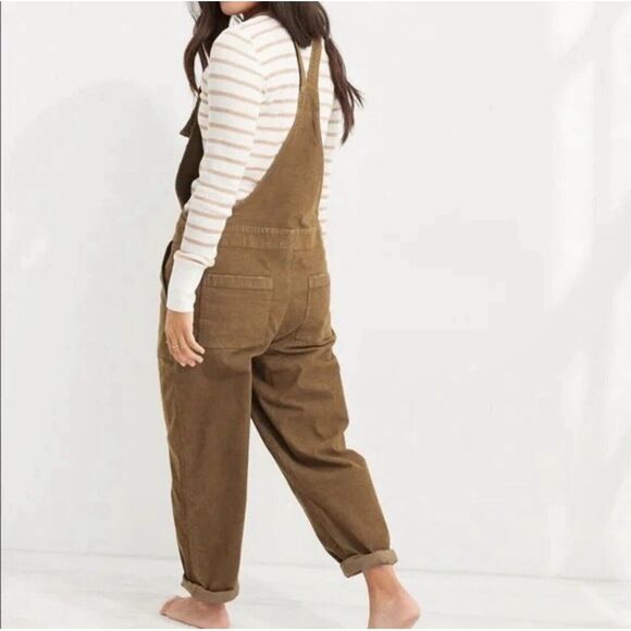 Aerie Werk &‎ Play Corduroy Overalls Plus Size XS Brown Wide Leg Frayed Hem Farm - Picture 2 of 16
